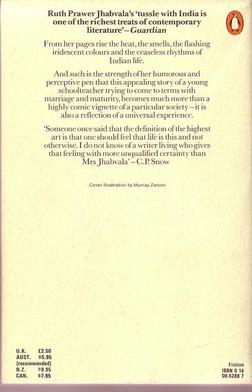 Ruth Prawer Jhabvala  THE HOUSEHOLDER magnified rear book cover image