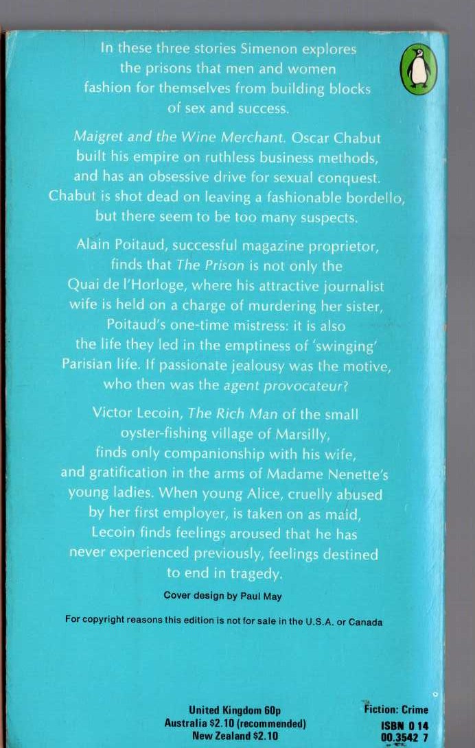 Georges Simenon  THE SIXTH SIMENON OMNIBUS: MAIGRET & THE WINE MERCHANT/ THE PRISON/ THE RICH MAN magnified rear book cover image
