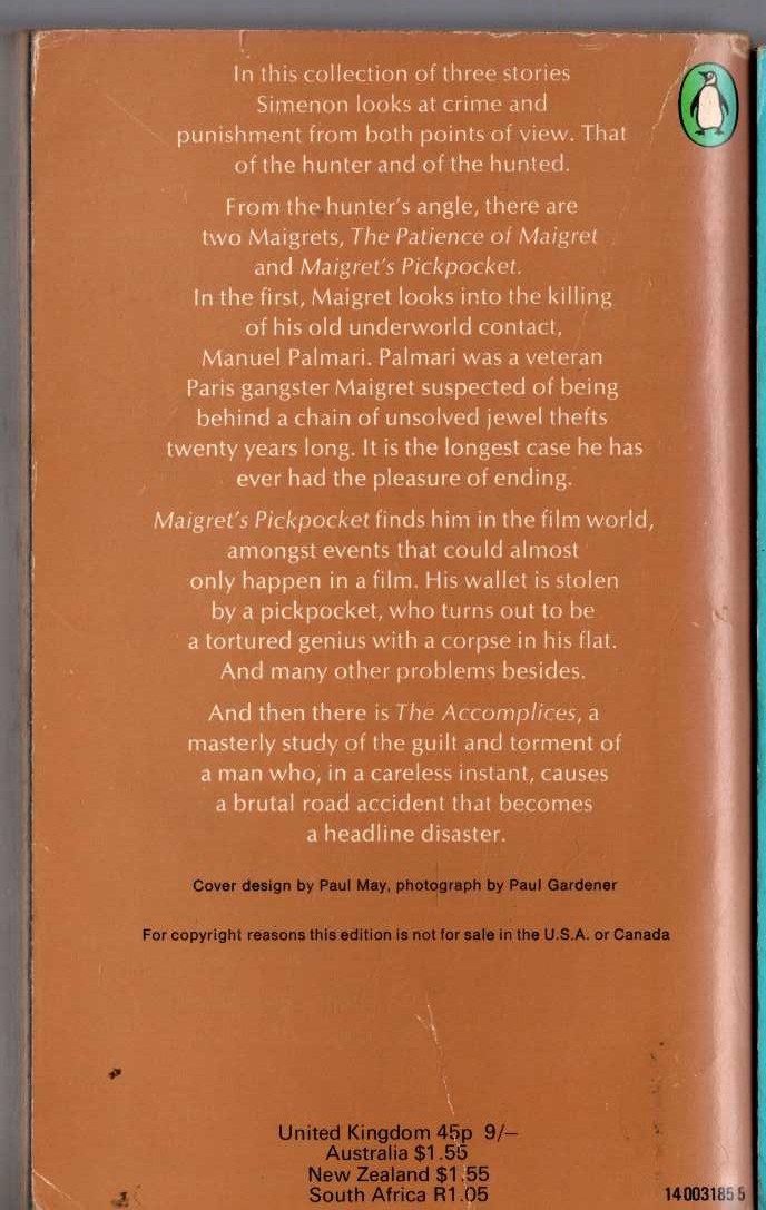 Georges Simenon  THE SECOND SIMENON OMNIBUS: THE ACCOMPLICES/ MAIGRET'S PICKPOCKET/ THE PATIENCE OF MAIGRET magnified rear book cover image