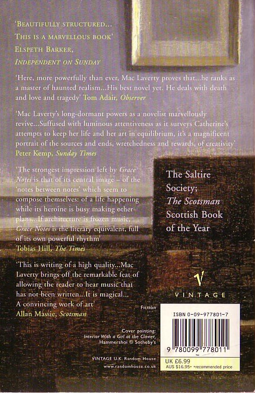 Bernard MacLaverty  GRACE NOTES magnified rear book cover image