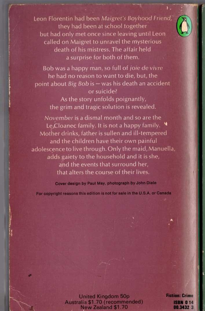 Georges Simenon  THE FIFTH SIMENON OMNIBUS: BIG BOB/ MAIGRET'S BOYHOOD FRIEND/ NOVEMBER magnified rear book cover image