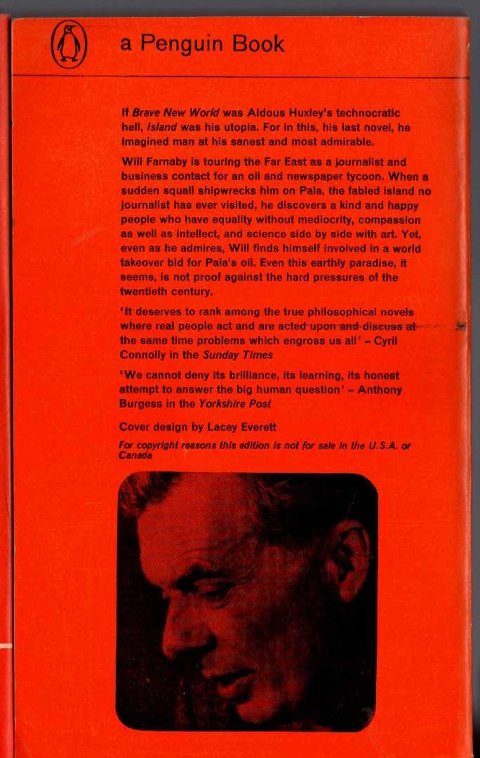Aldous Huxley  ISLAND magnified rear book cover image