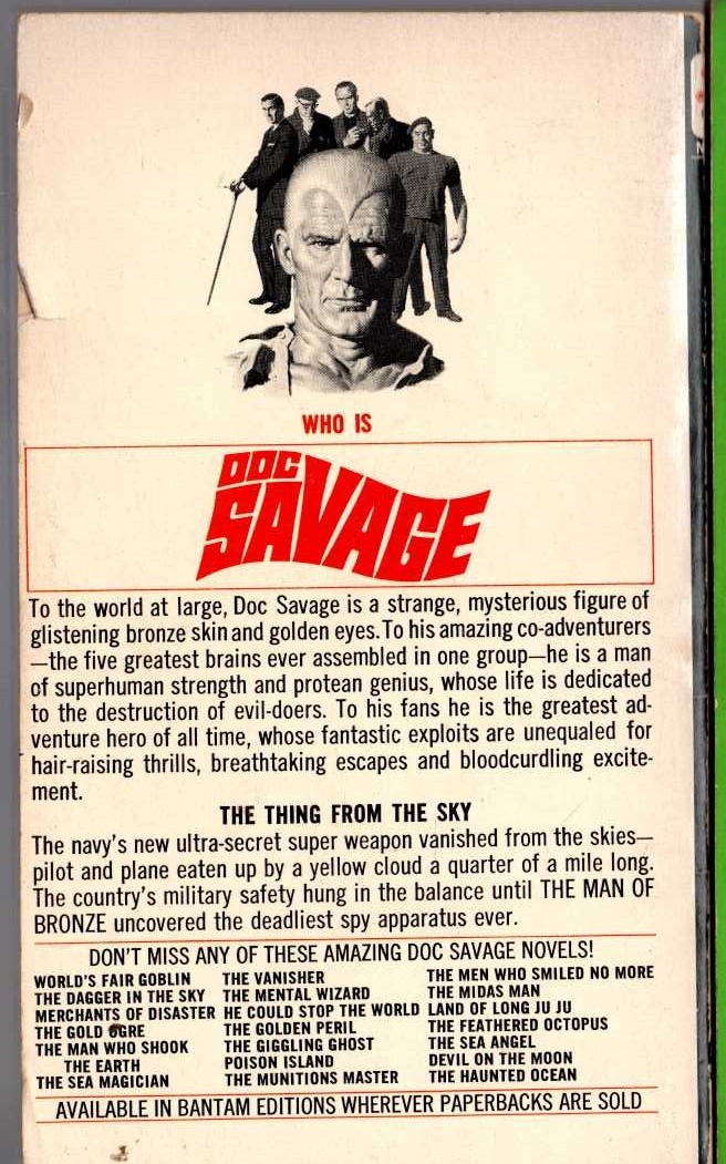 Kenneth Robeson  DOC SAVAGE: THE YELLOW CLOUD magnified rear book cover image