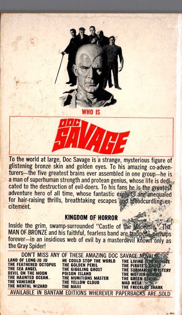 Kenneth Robeson  DOC SAVAGE: QUEST OF THE SPIDER magnified rear book cover image