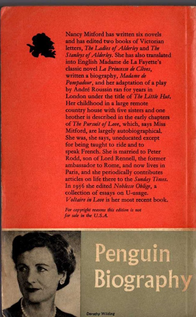 Nancy Mitford  VOLTAIRE IN LOVE (non-fiction) magnified rear book cover image