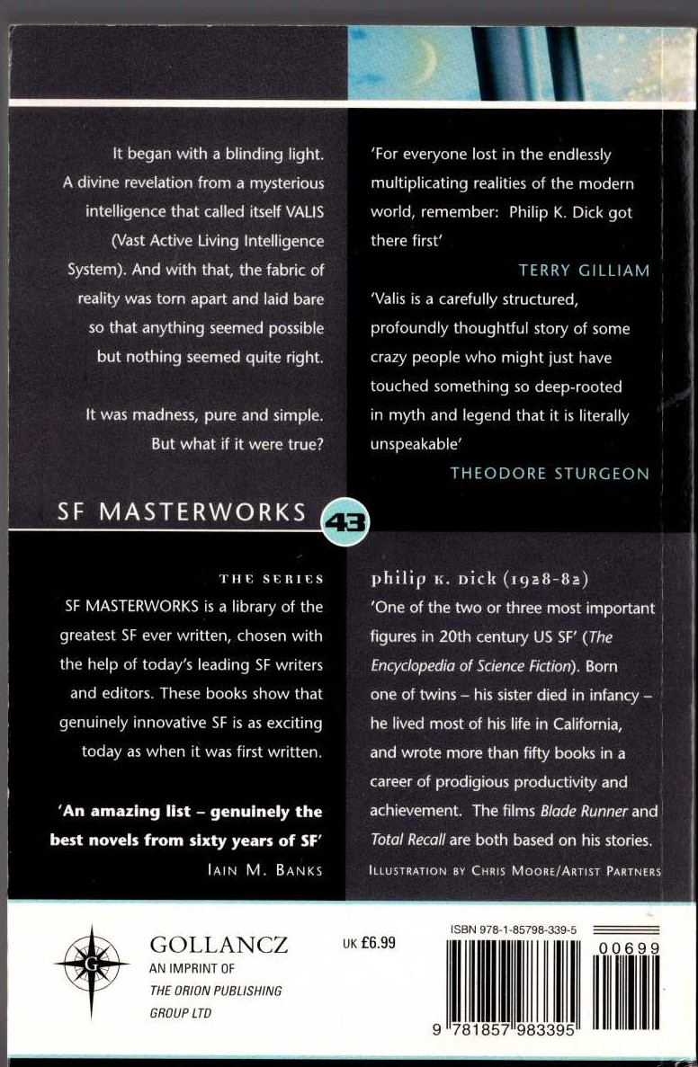 Philip K. Dick  VALIS magnified rear book cover image