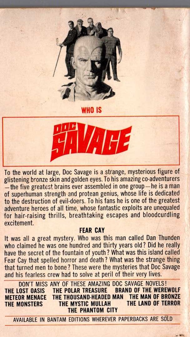 Kenneth Robeson  DOC SAVAGE: FEAR CAY magnified rear book cover image