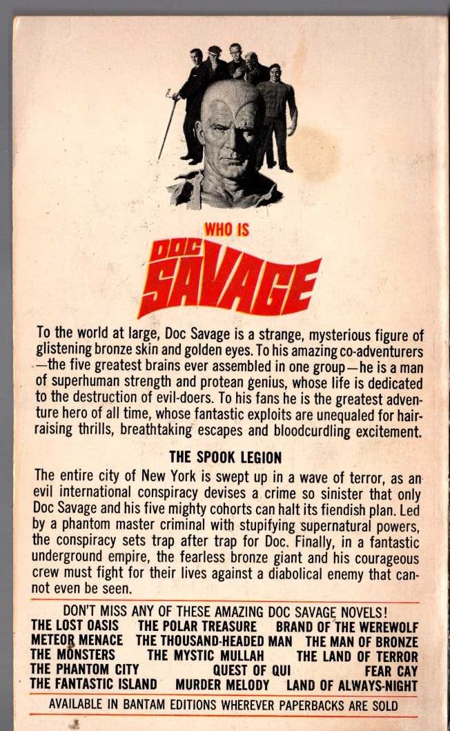 Kenneth Robeson  DOC SAVAGE: THE SPOOK LEGION magnified rear book cover image