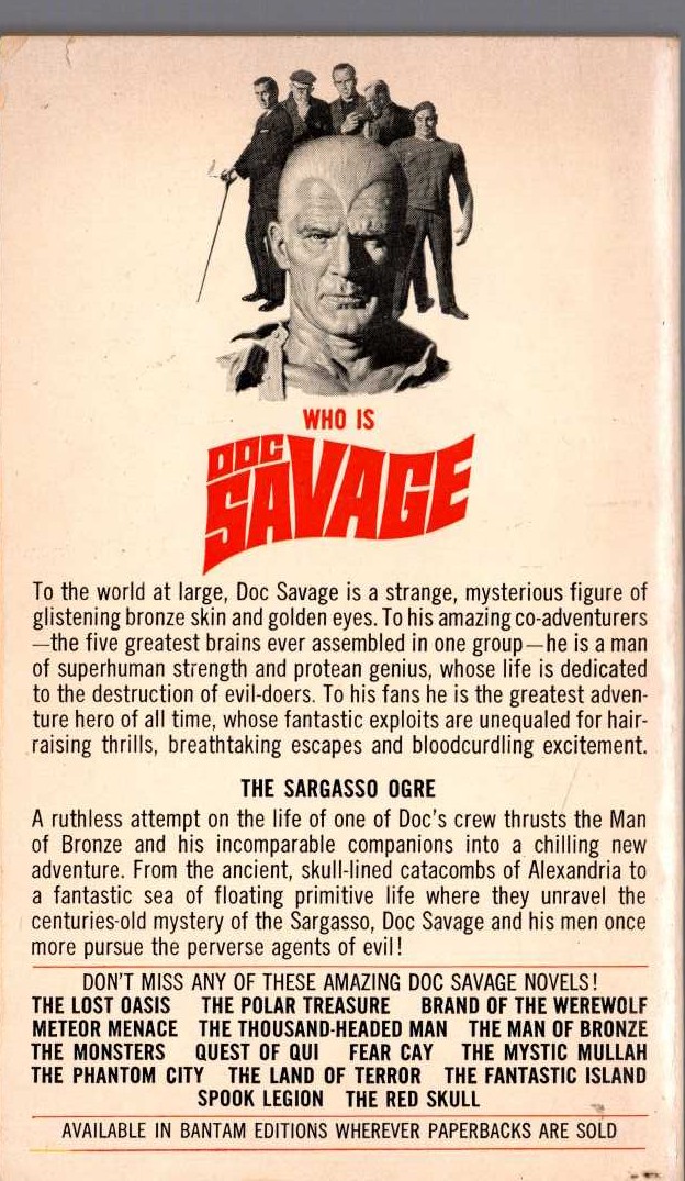 Kenneth Robeson  DOC SAVAGE: THE SARGASSO OGRE magnified rear book cover image