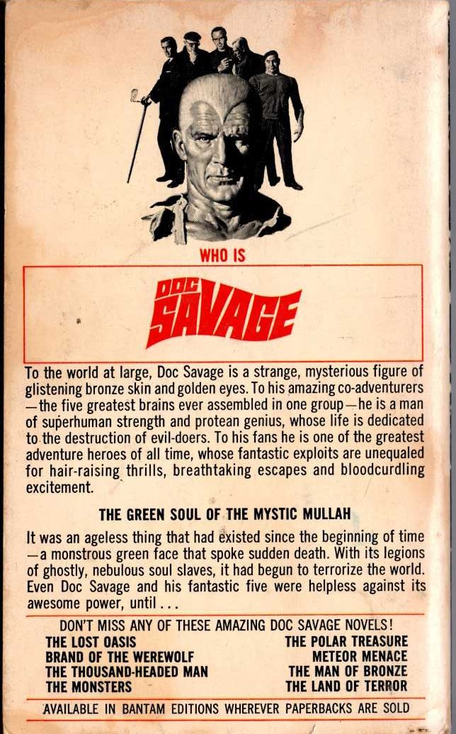 Kenneth Robeson  DOC SAVAGE: THE MYSTIC MULLAH magnified rear book cover image