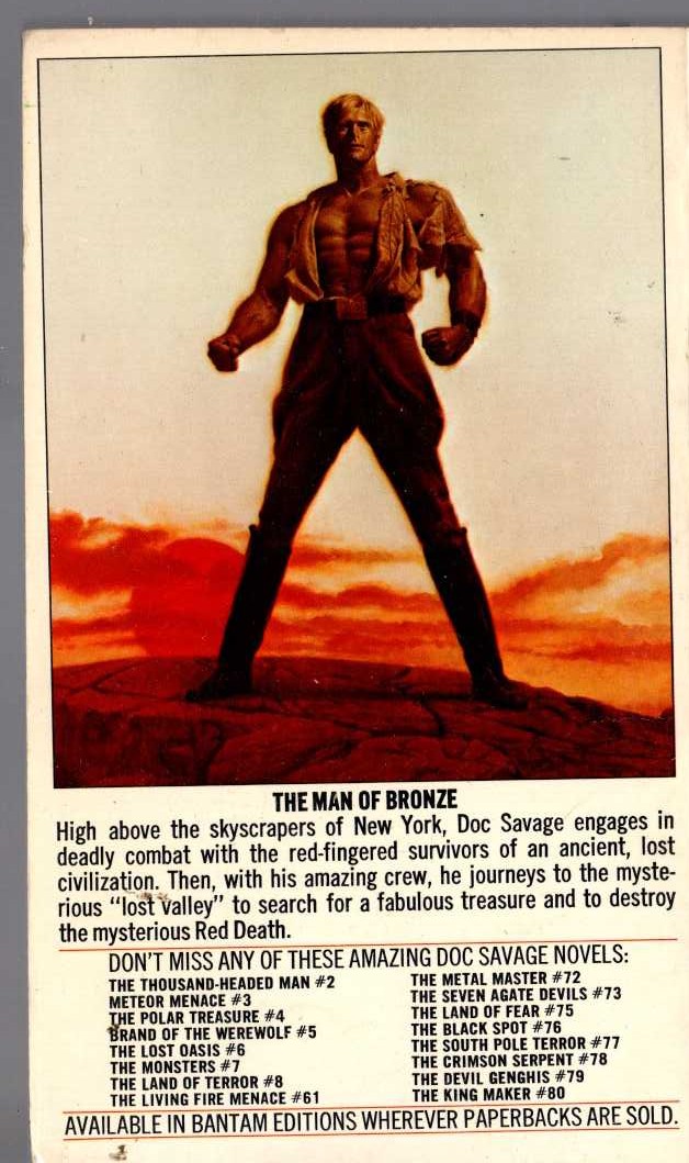 Kenneth Robeson  DOC SAVAGE: THE MAN OF BRONZE magnified rear book cover image