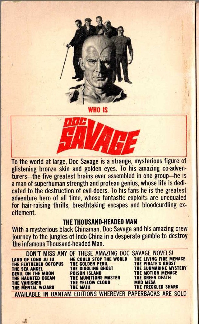 Kenneth Robeson  DOC SAVAGE: THE THOUSAND-HEADED MAN magnified rear book cover image