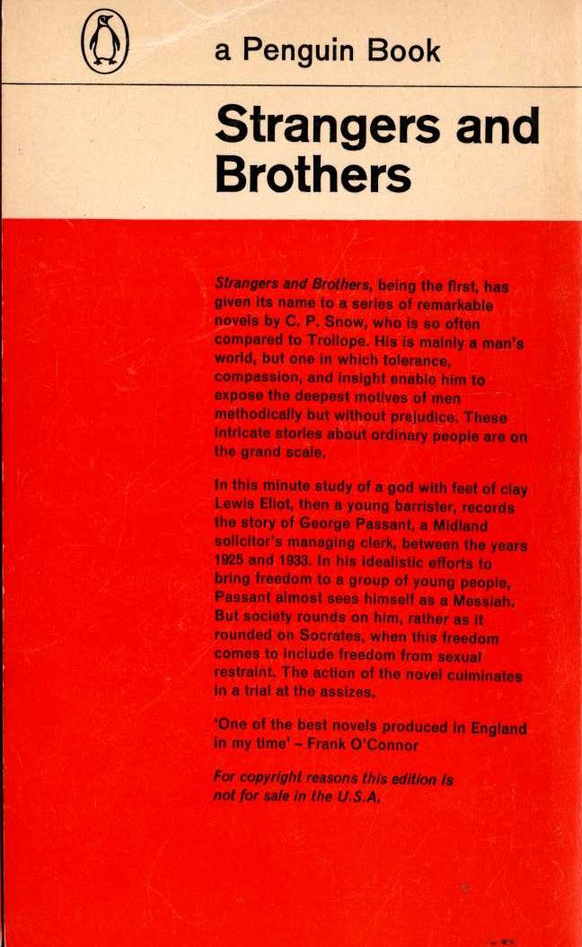 C.P. Snow  STRANGERS AND BROTHERS magnified rear book cover image