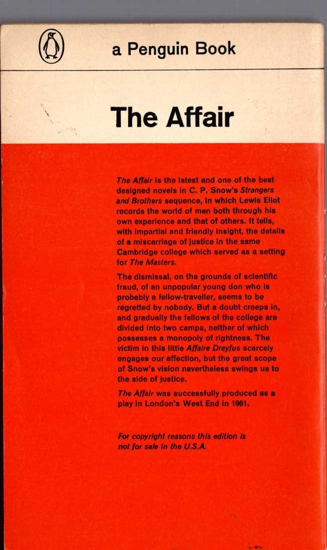 C.P. Snow  THE AFFAIR magnified rear book cover image