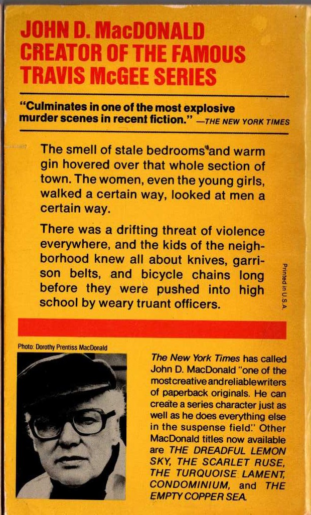 John D. MacDonald  THE NEON JUNGLE magnified rear book cover image