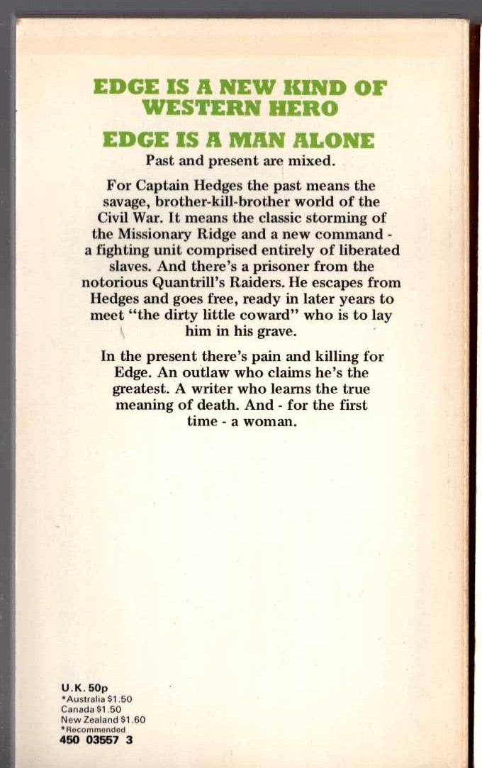 George G. Gilman  EDGE 10: VENGEANCE IS BLACK magnified rear book cover image