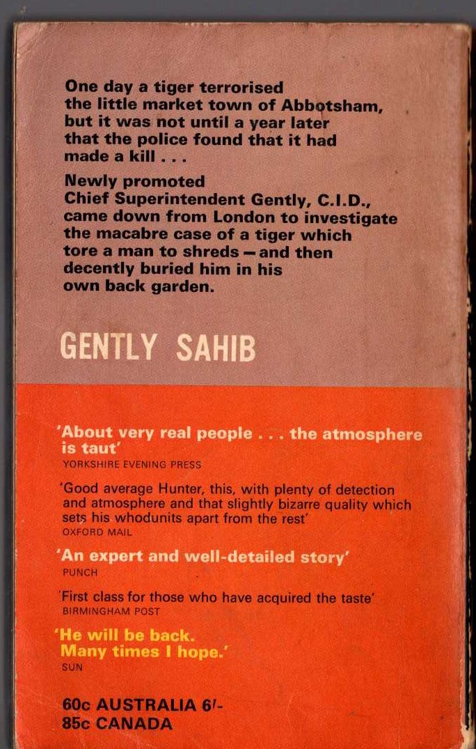 Alan Hunter  GENTLY SAHIB magnified rear book cover image
