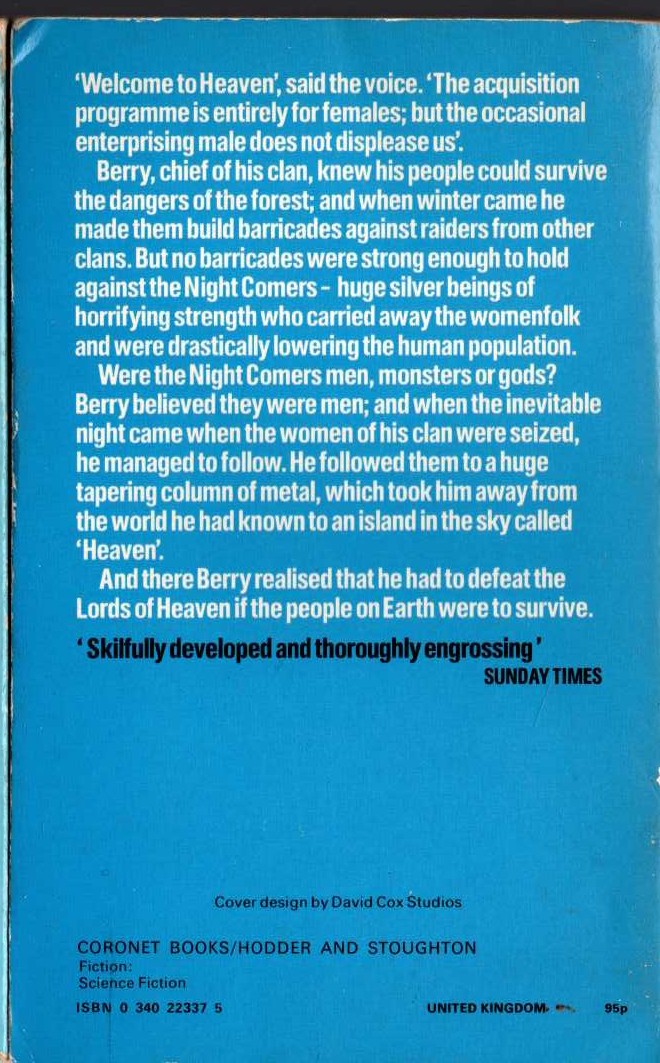 Edmund Cooper  THE SLAVES OF HEAVEN magnified rear book cover image