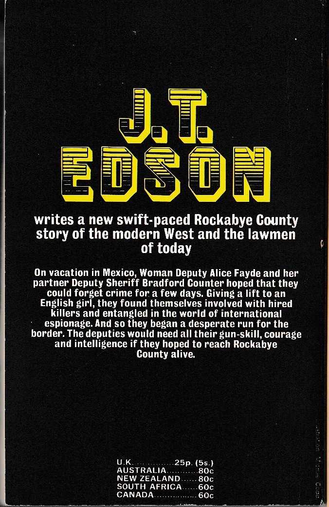 J.T. Edson  RUN FOR THE BORDER magnified rear book cover image