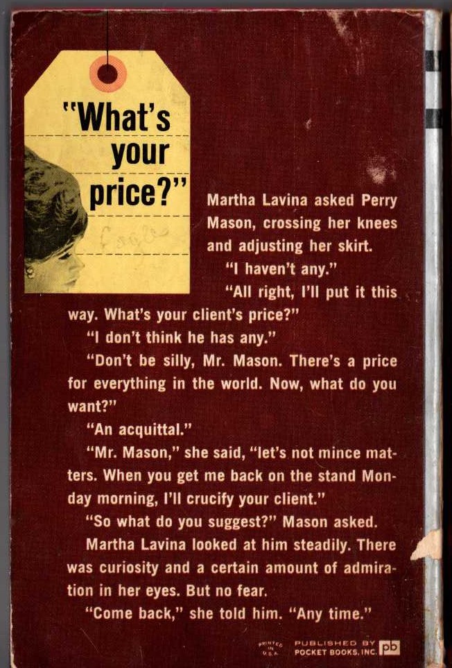 Erle Stanley Gardner  THE CASE OF THE HESITANT HOSTESS magnified rear book cover image