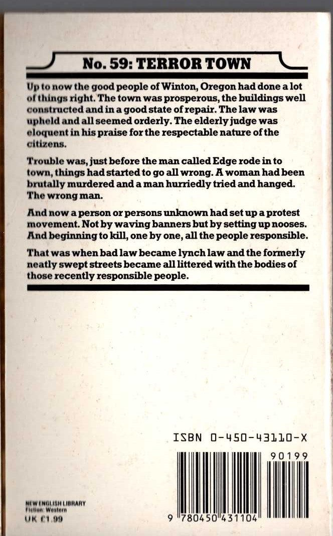 George G. Gilman  EDGE 59: TERROR TOWN magnified rear book cover image