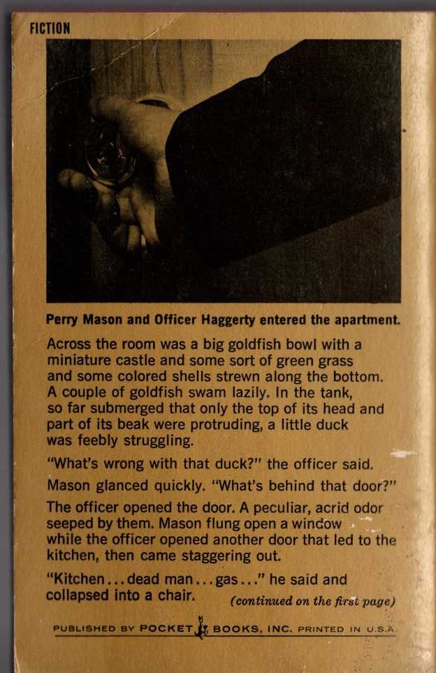 Erle Stanley Gardner  THE CASE OF THE DROWNING DUCK magnified rear book cover image