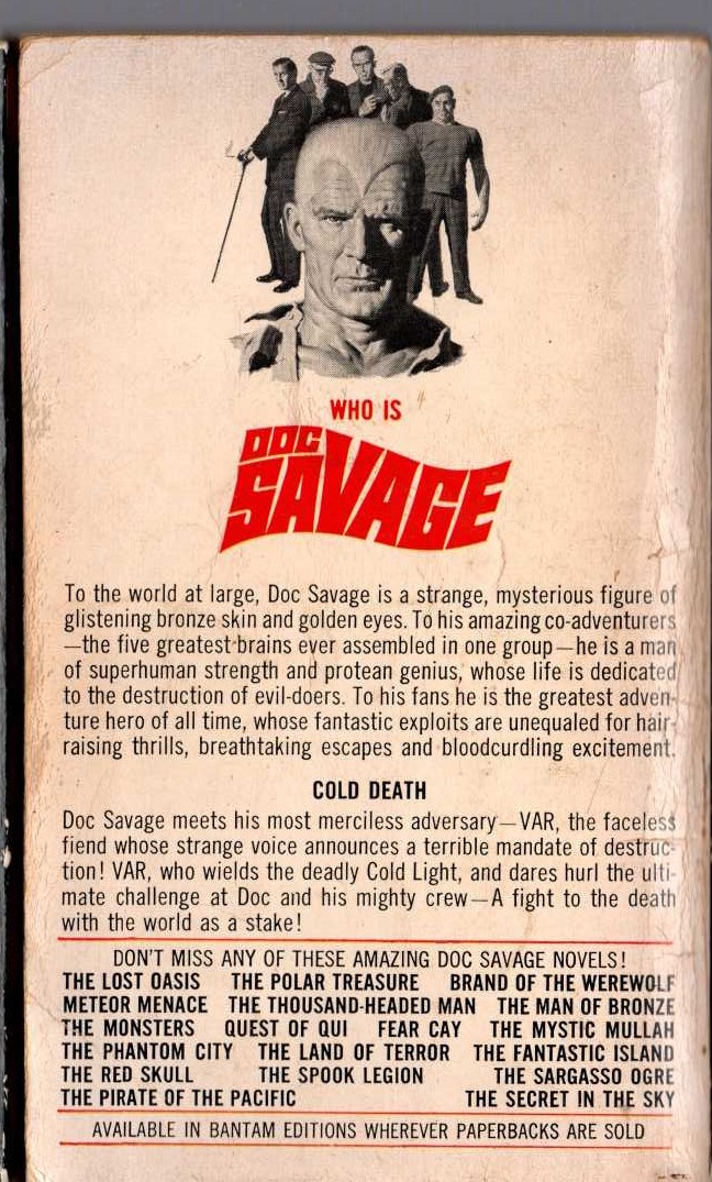 Kenneth Robeson  DOC SAVAGE: COLD DEATH magnified rear book cover image