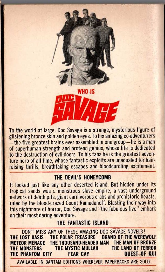 Kenneth Robeson  DOC SAVAGE: THE FANTASTIC ISLAND magnified rear book cover image