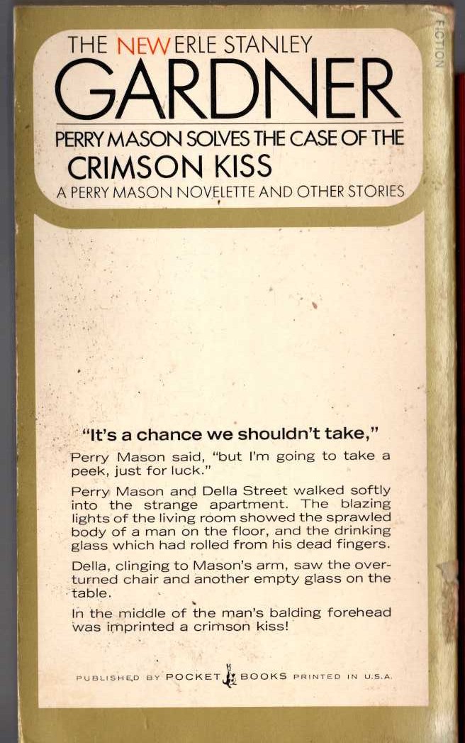 Erle Stanley Gardner  THE CASE OF THE CRIMSON KISS magnified rear book cover image