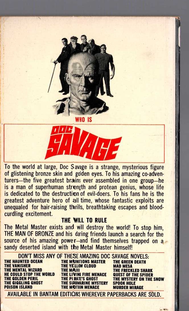 Kenneth Robeson  DOC SAVAGE: THE METAL MASTER magnified rear book cover image