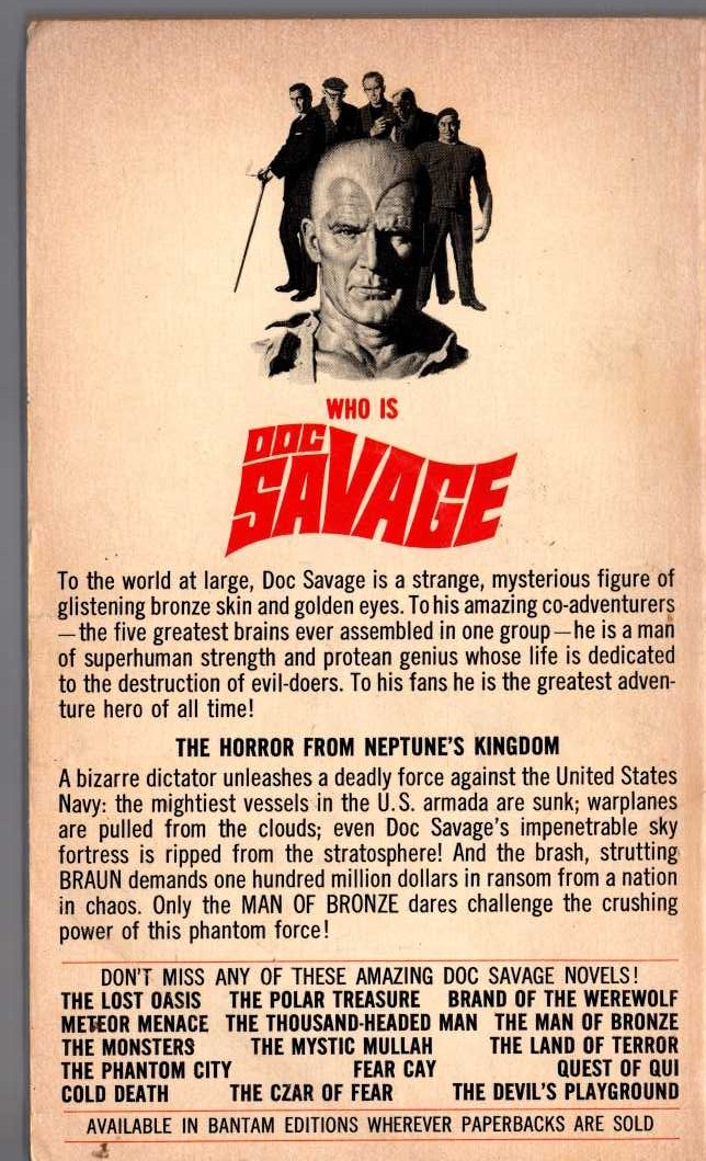 Kenneth Robeson  DOC SAVAGE: THE TERROR IN THE NAVY magnified rear book cover image