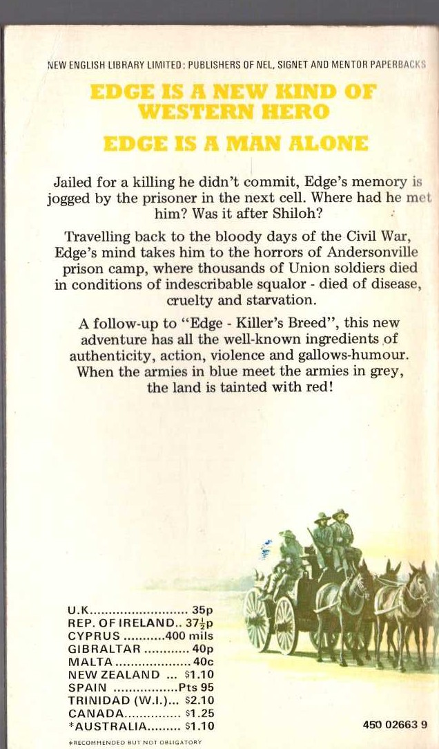 George G. Gilman  EDGE 6: THE BLUE, THE GREY AND THE RED magnified rear book cover image