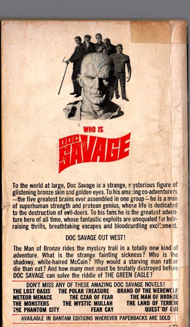 Kenneth Robeson  DOC SAVAGE: THE GREEN EAGLE magnified rear book cover image