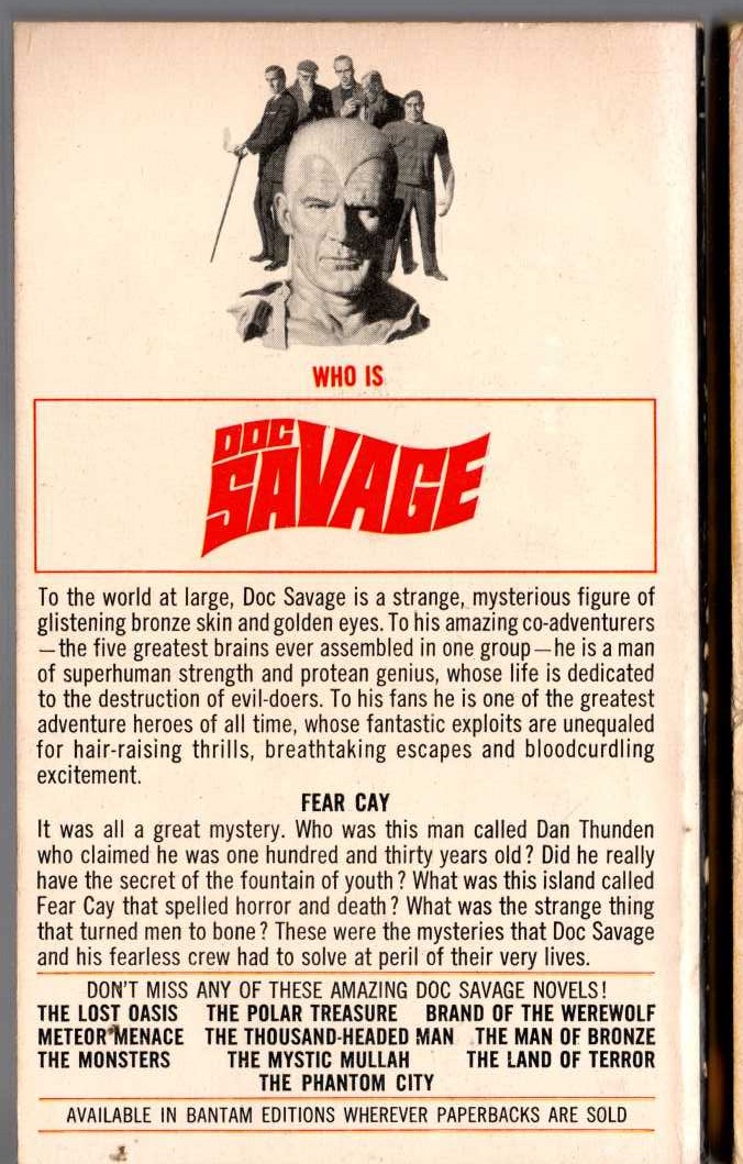 Kenneth Robeson  DOC SAVAGE: FEAR CAY magnified rear book cover image