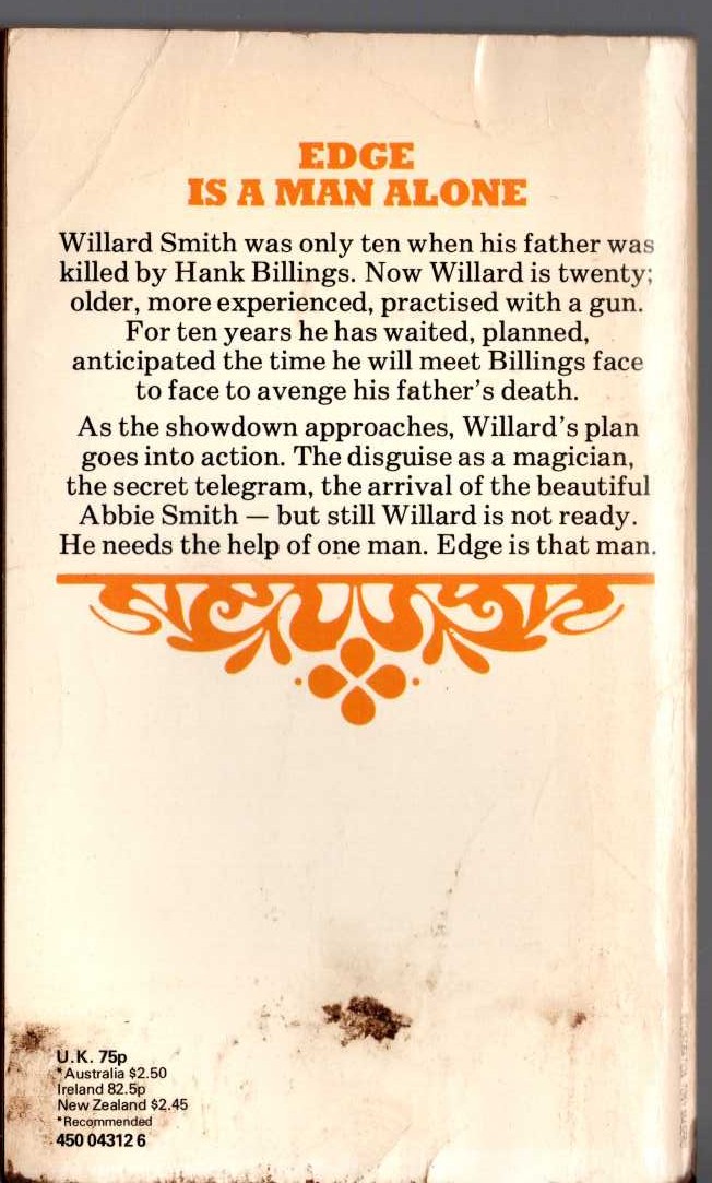 George G. Gilman  EDGE 32: THE FRIGHTENED GUN magnified rear book cover image