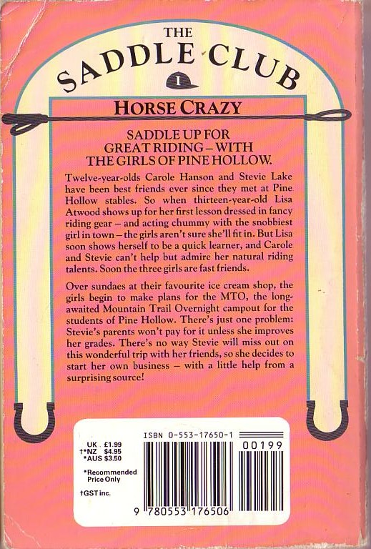 Bonnie Bryant  THE SADDLE CLUB 1: Horse Crazy magnified rear book cover image