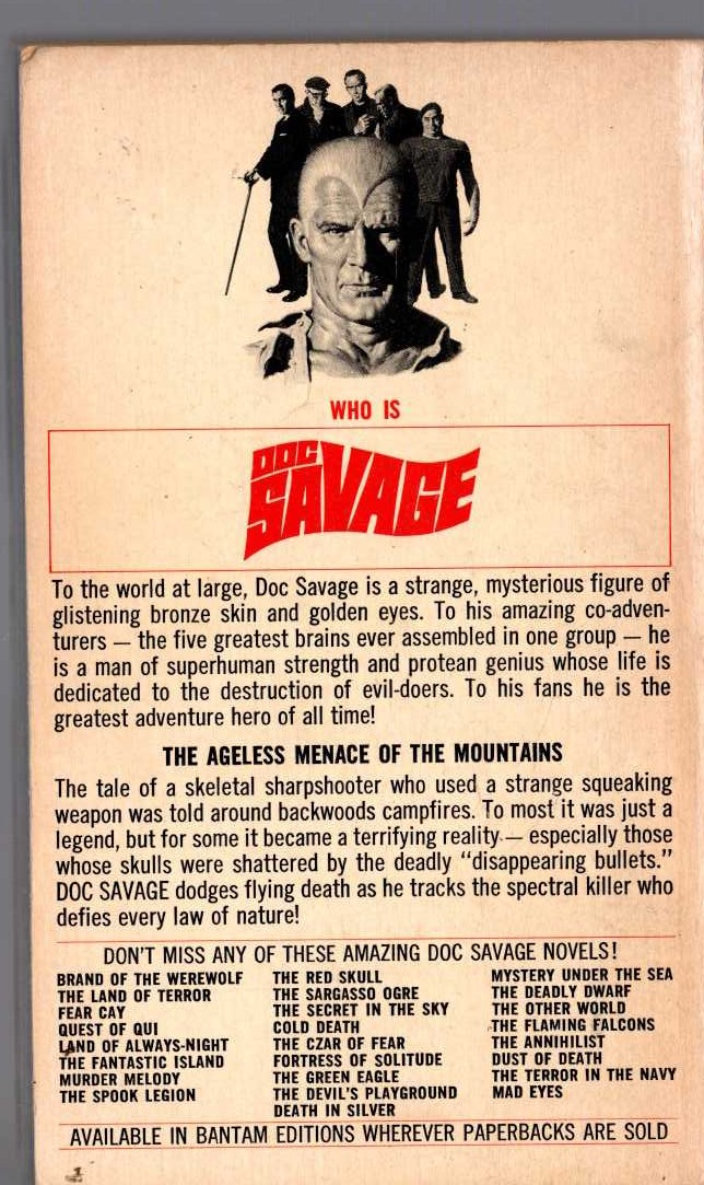 Kenneth Robeson  DOC SAVAGE: THE SQUEAKING GOBIN magnified rear book cover image