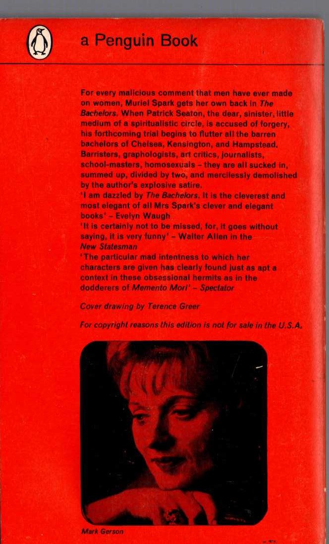 Muriel Spark  THE BACHELORS magnified rear book cover image
