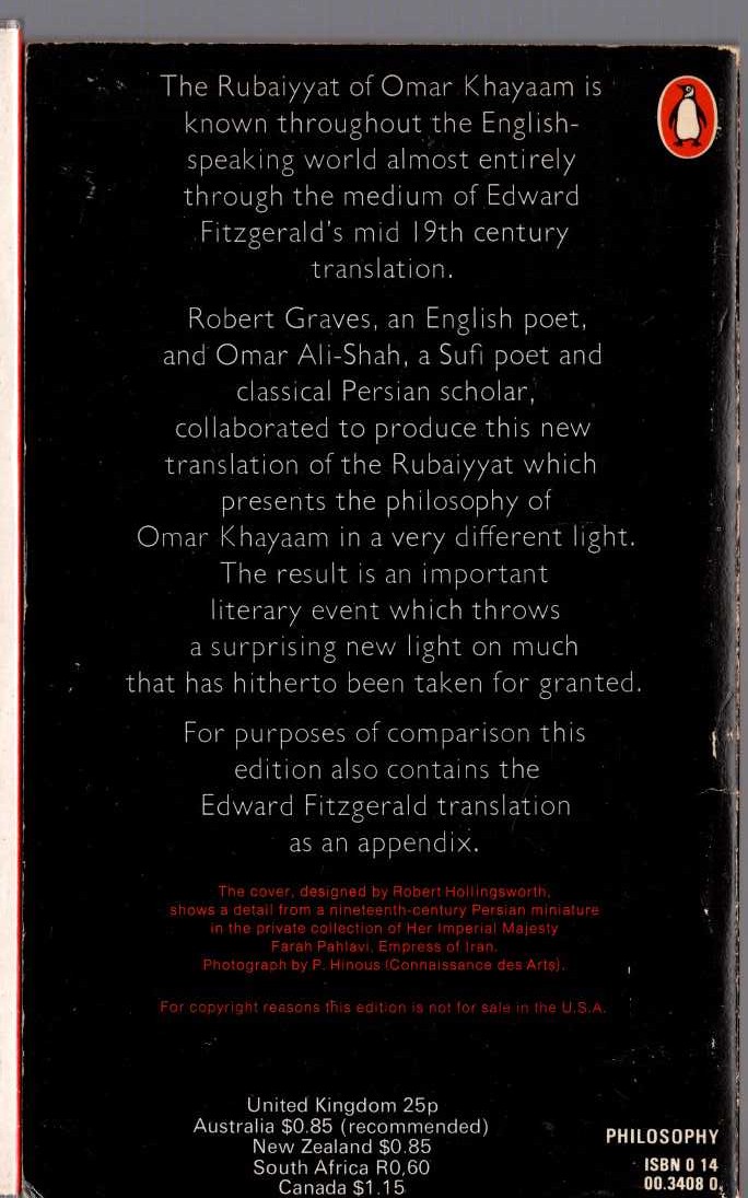 THE RUBAIYYAT OF OMAR KHAYAAM magnified rear book cover image