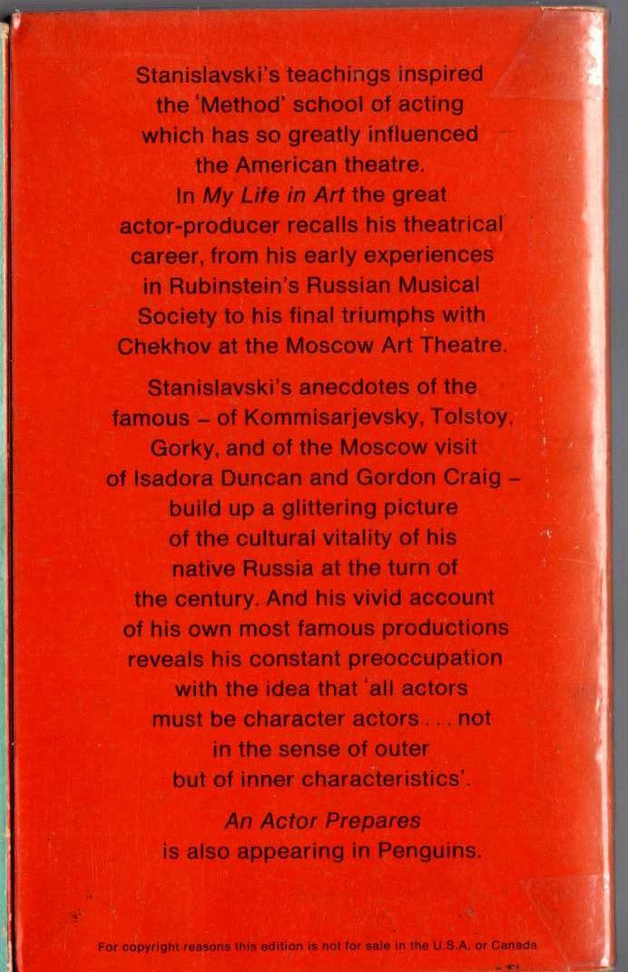 Constantin Stanislavski  MY LIFE IN ART magnified rear book cover image