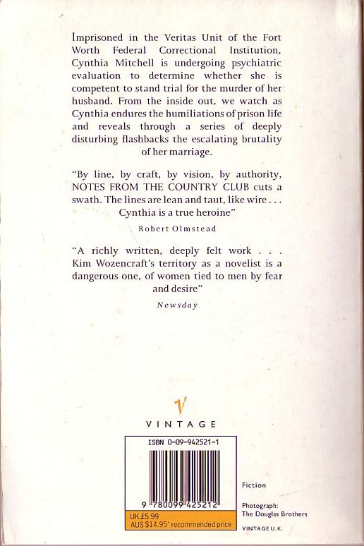 Kim Wozencraft  NOTES FROM THE COUNTRY CLUB magnified rear book cover image