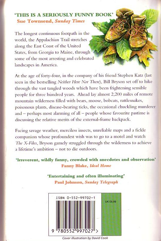 Bill Bryson  A WALK IN THE WOODS magnified rear book cover image