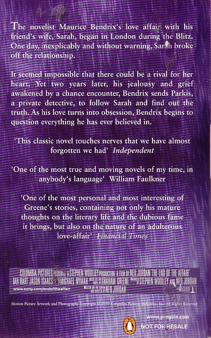 Graham Greene  THE END OF THE AFFAIR (Ralph Fiennes, Julianne Moore..) magnified rear book cover image