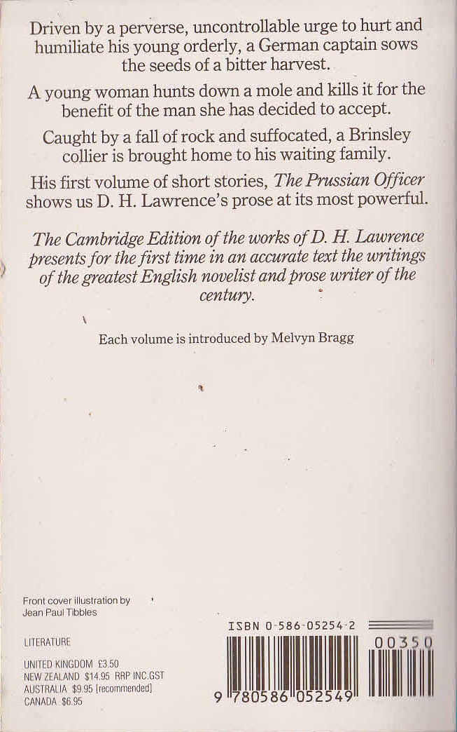 D.H. Lawrence  THE PRUSSIAN OFFICER and other stories magnified rear book cover image