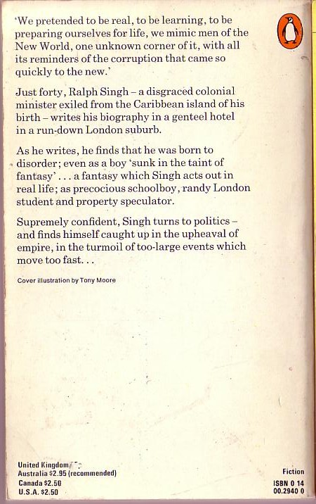 V.S. Naipaul  THE MIMIC MEN magnified rear book cover image