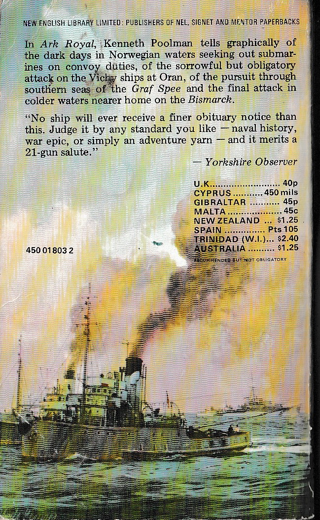 Kenneth Poolman  ARK ROYAL magnified rear book cover image