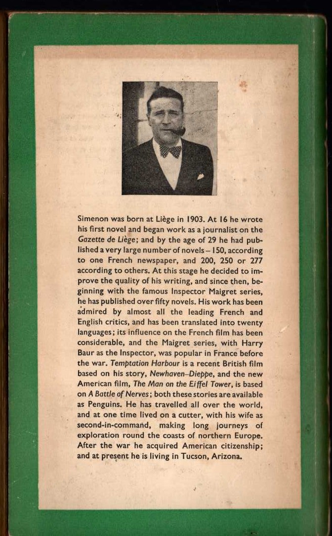 Georges Simenon  ESCAPE IN VAIN magnified rear book cover image