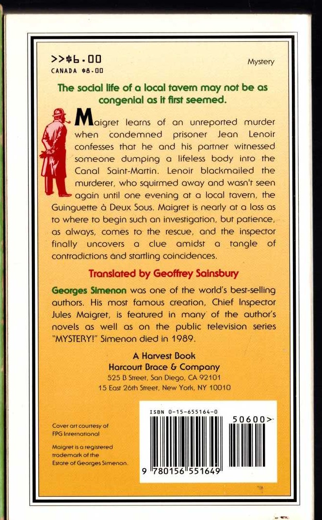 Georges Simenon  MAIGRET AND THE TAVERN BY THE SEINE magnified rear book cover image
