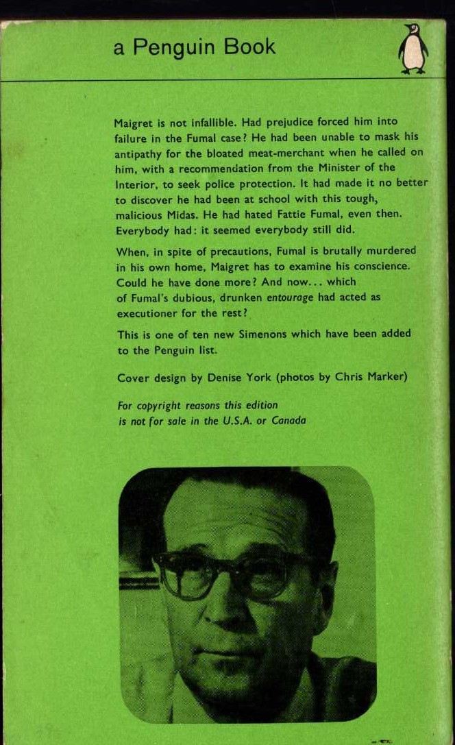 Georges Simenon  MAIGRET'S FAILURE magnified rear book cover image