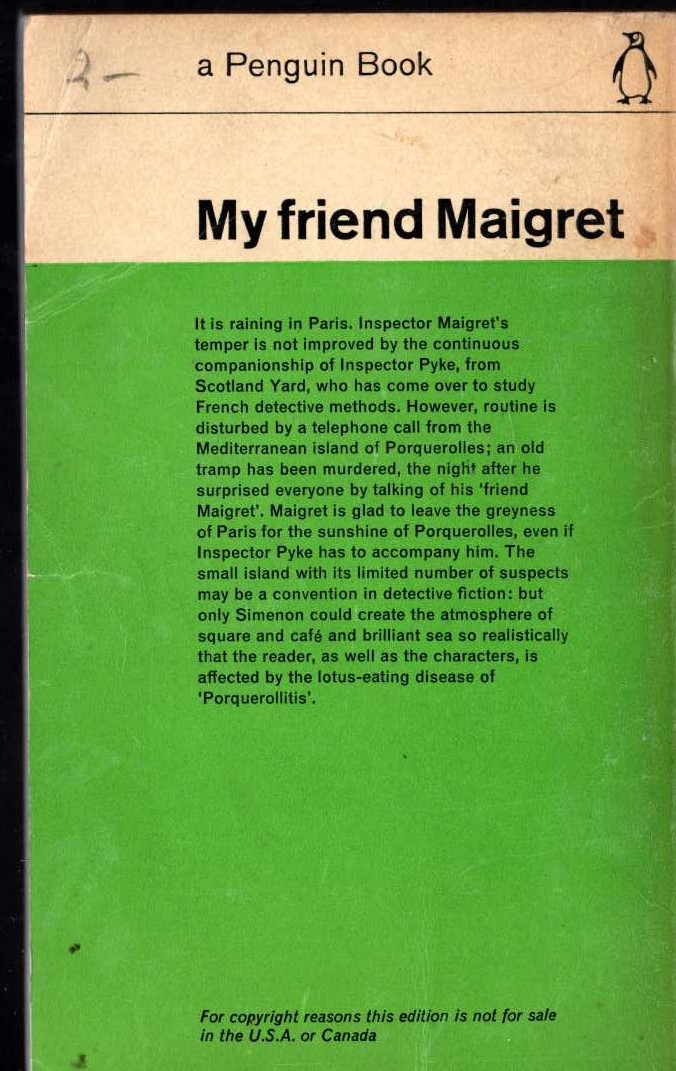 Georges Simenon  MY FRIEND MAIGRET magnified rear book cover image